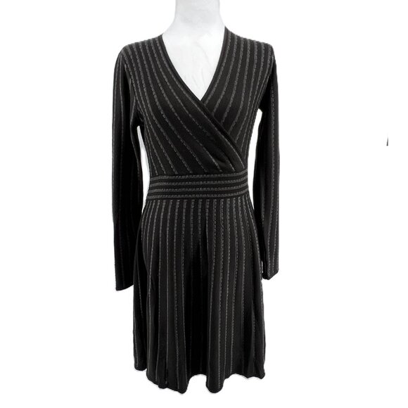 🌼Calvin Klein Black Wrap Dress Size M Sleek Stripes & Timeless Style - Picture 1 of 10